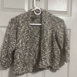 Eileen Fisher Marled Knit Open-Front Cardigan in Brown & Cream